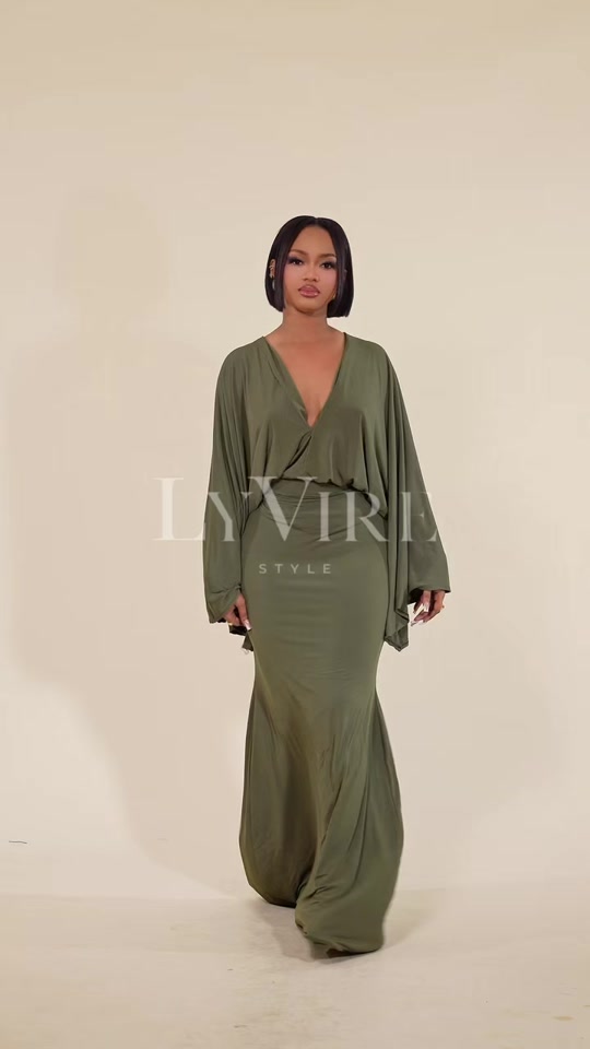 Olivia — Robe portefeuille kaki