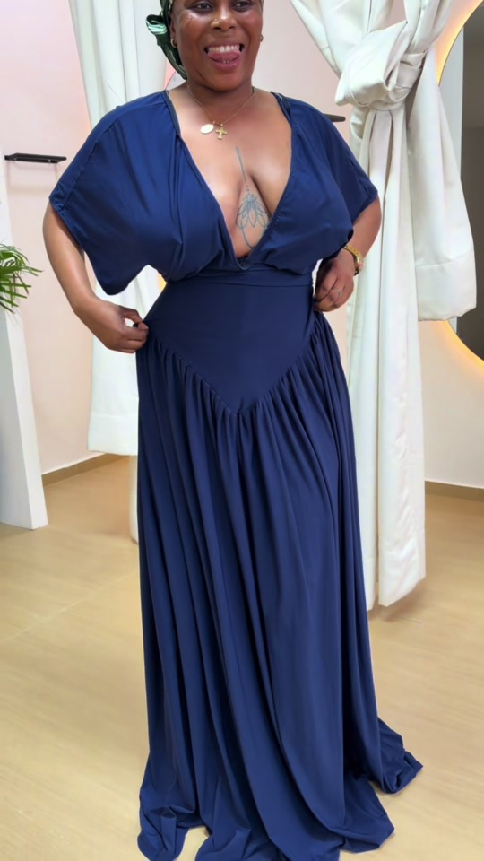 Amara — Robe longue col V marine — vue 3